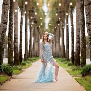 Jovani couture Light Blue Embellished Long Sleeve Pageant Dress